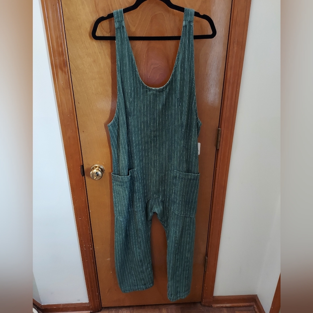 We The Free Green Striped Jumpsuit